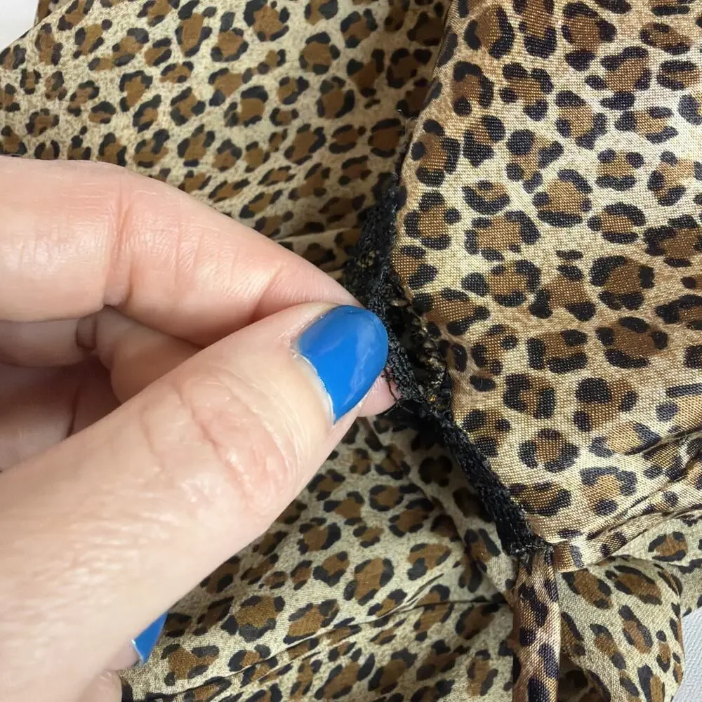 Vintage 80s Lingerie Slip Dress Womens M Leopard Print Lace Satin Coquette Fairy